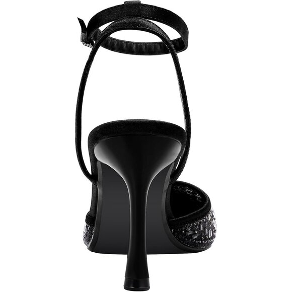 Pizz Annu Women's Black Stiletto Closed Toe Mesh Sparkly Rhinestones High Heels - Picture 7 of 8